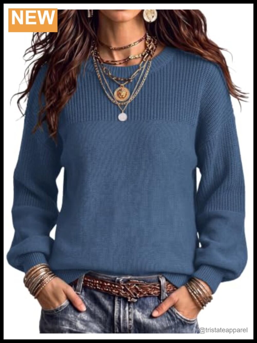 Women's Cotton Blend Chunky Knit Crew Neck Drop Shoulder